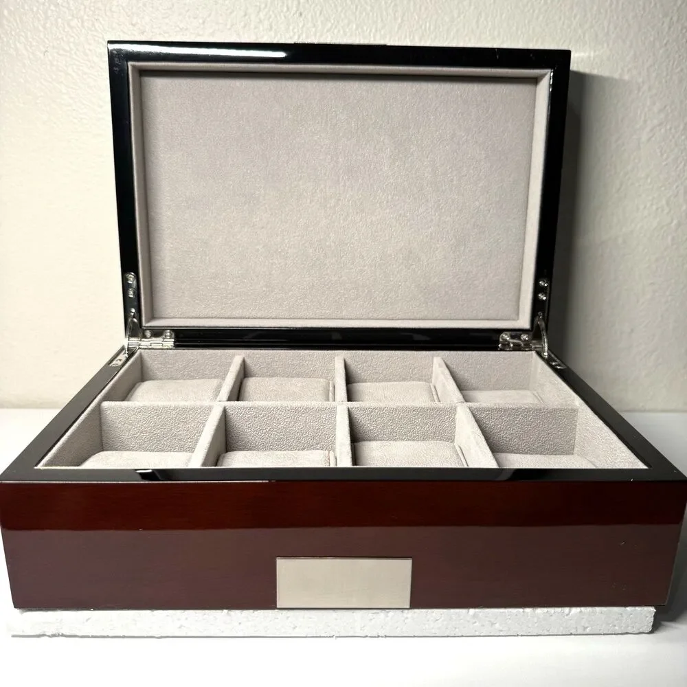 Bey-Berk Lacquered Walnut 8 Slot Watch Box Solid Wood Display Case